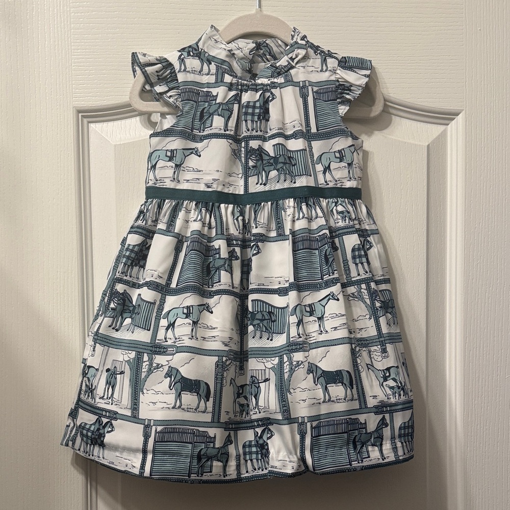 Janie and Jack Blue and White Horse Print Dress 12-18M